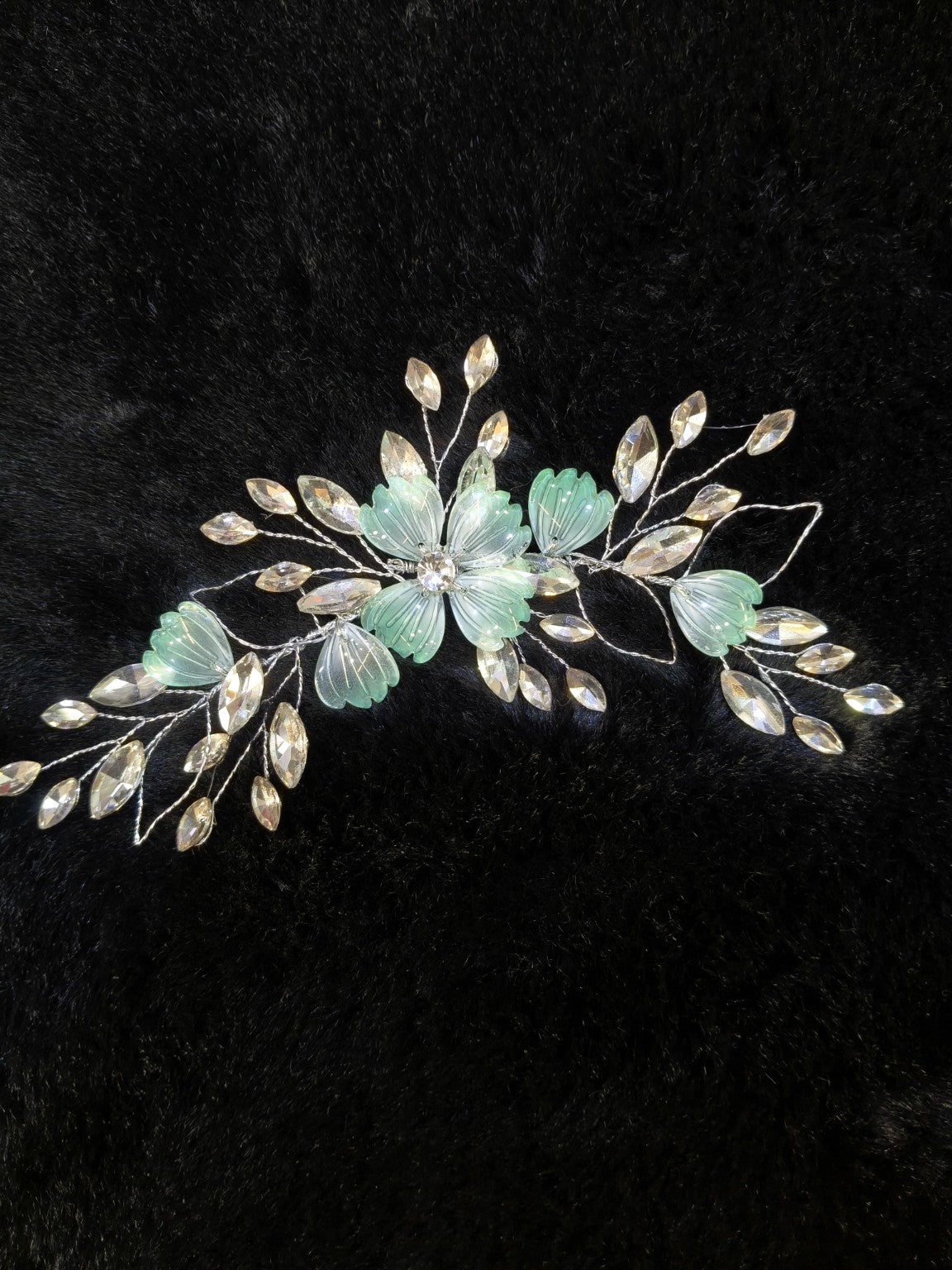 Mint Green Floral Crystal Bridal Tiara