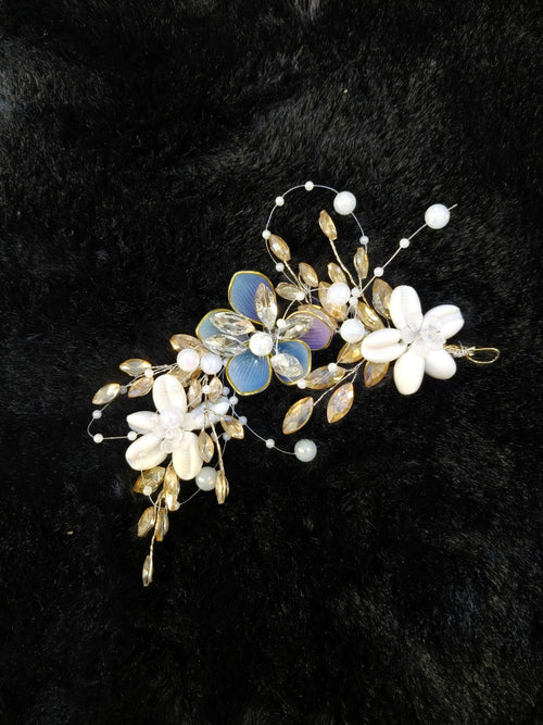 Blue Lavender Pearl Floral Bridal Tiara