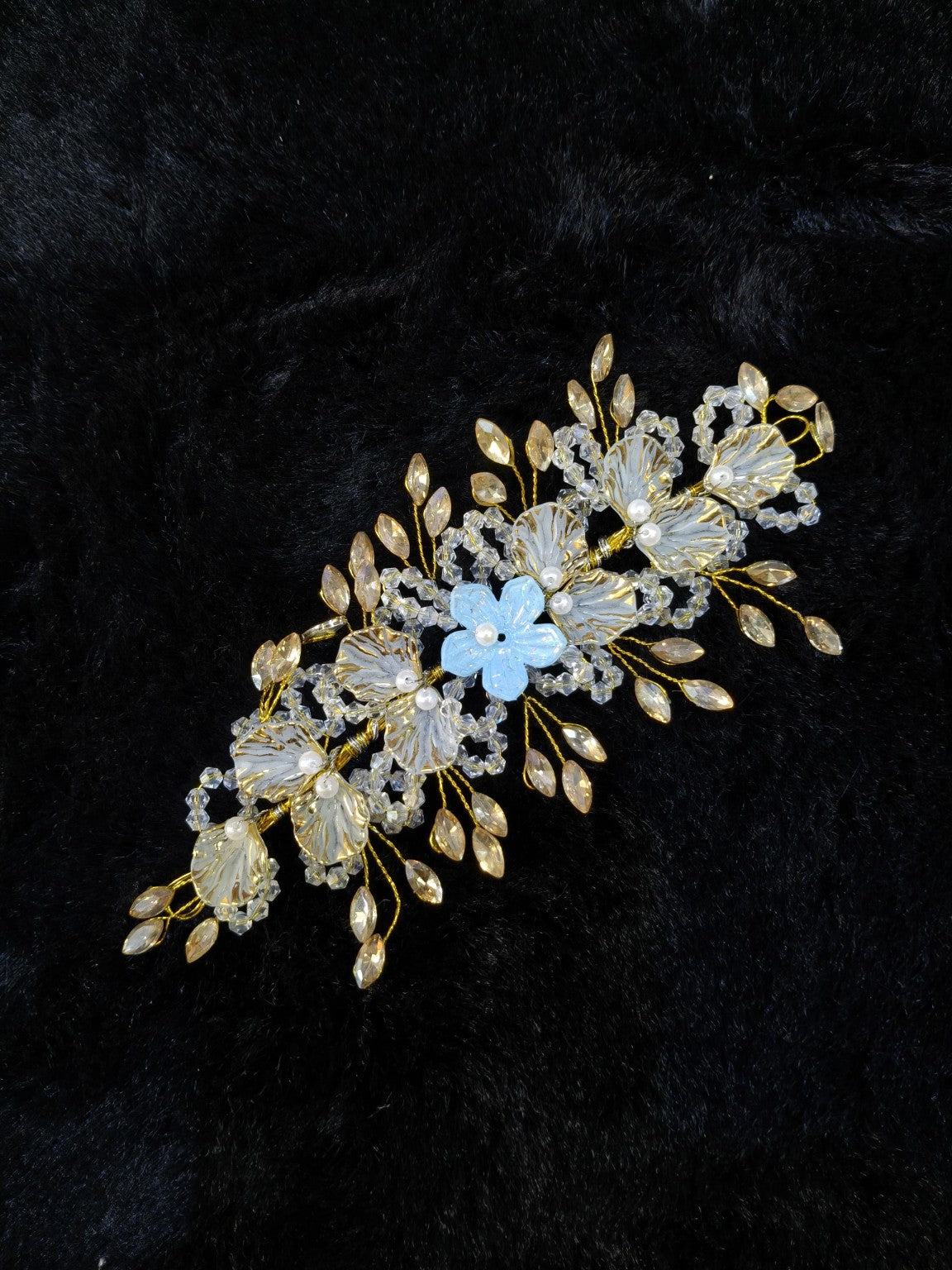 Blue Floral Pearl Crystal Bridal Tiara