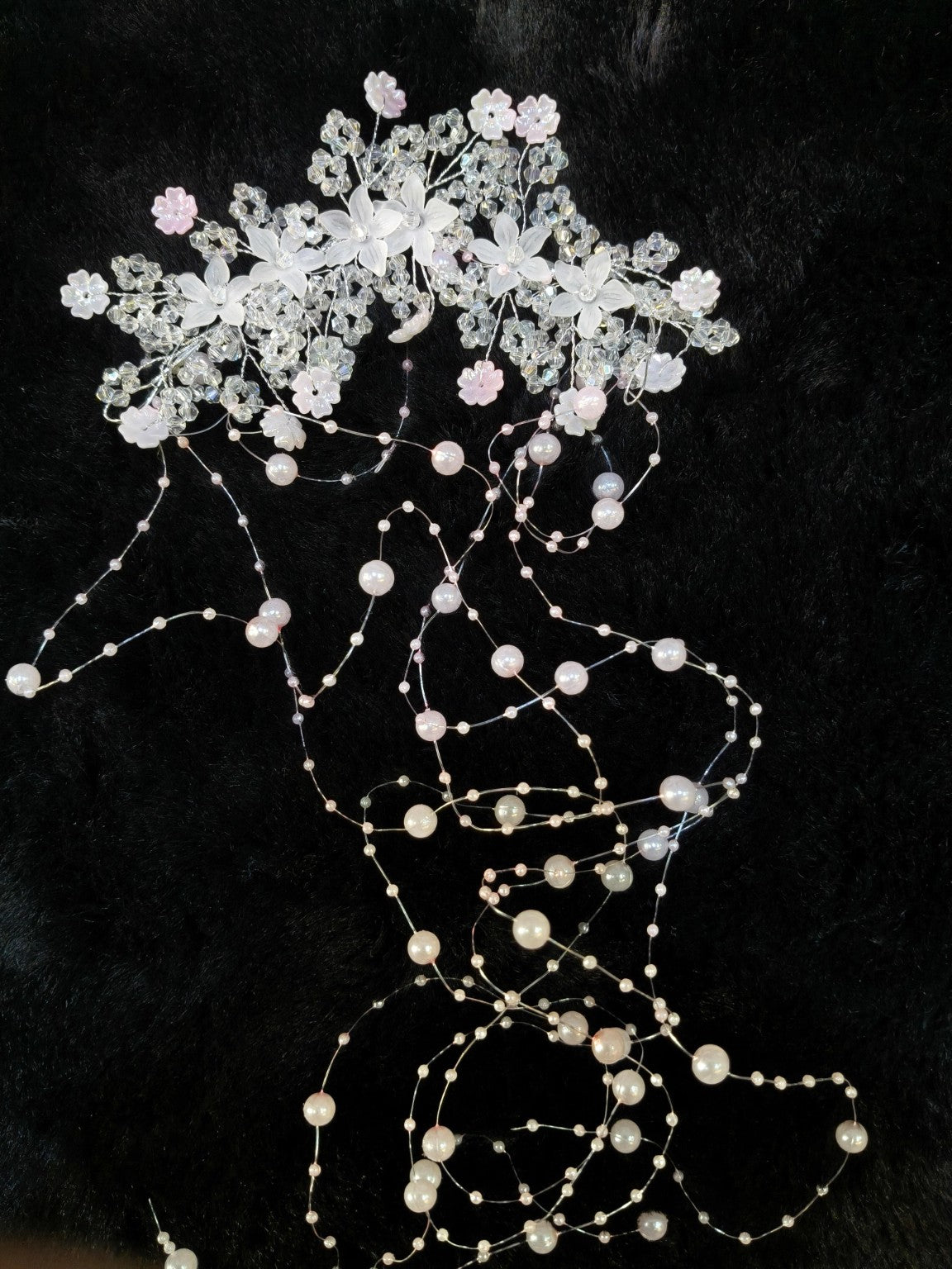 White Floral Pearl Cascading Bridal Tiara