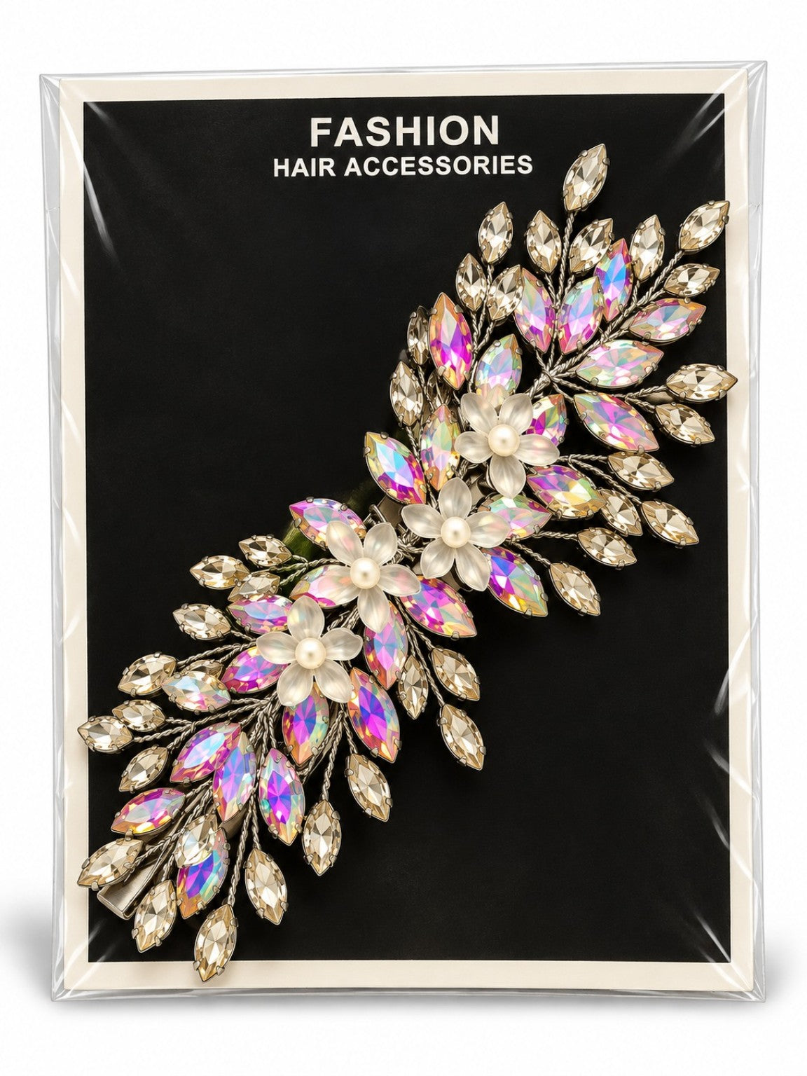 Iridescent Crystal Pearl Flower Hair Tiara