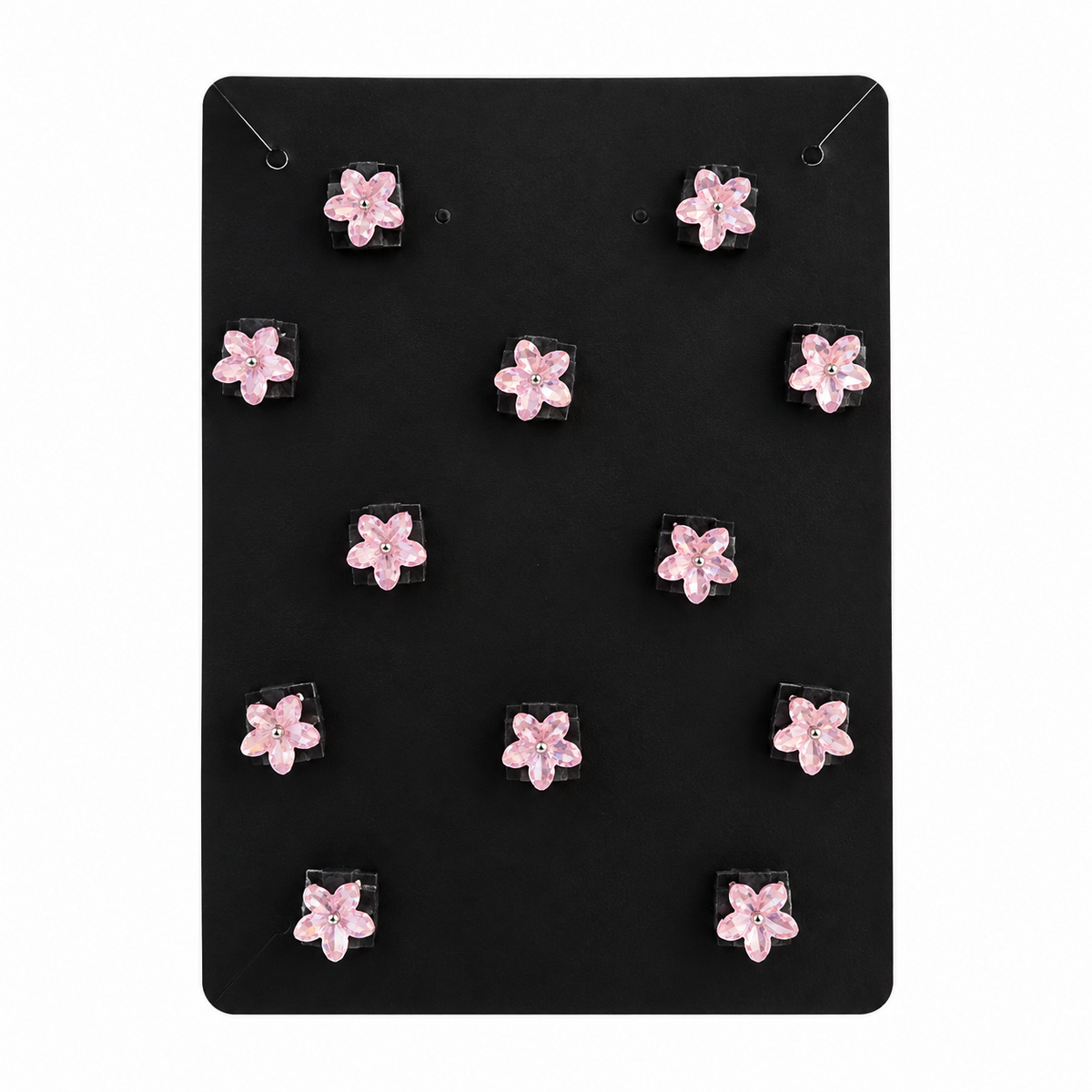 Pink flower hair sticker set displayed on black card