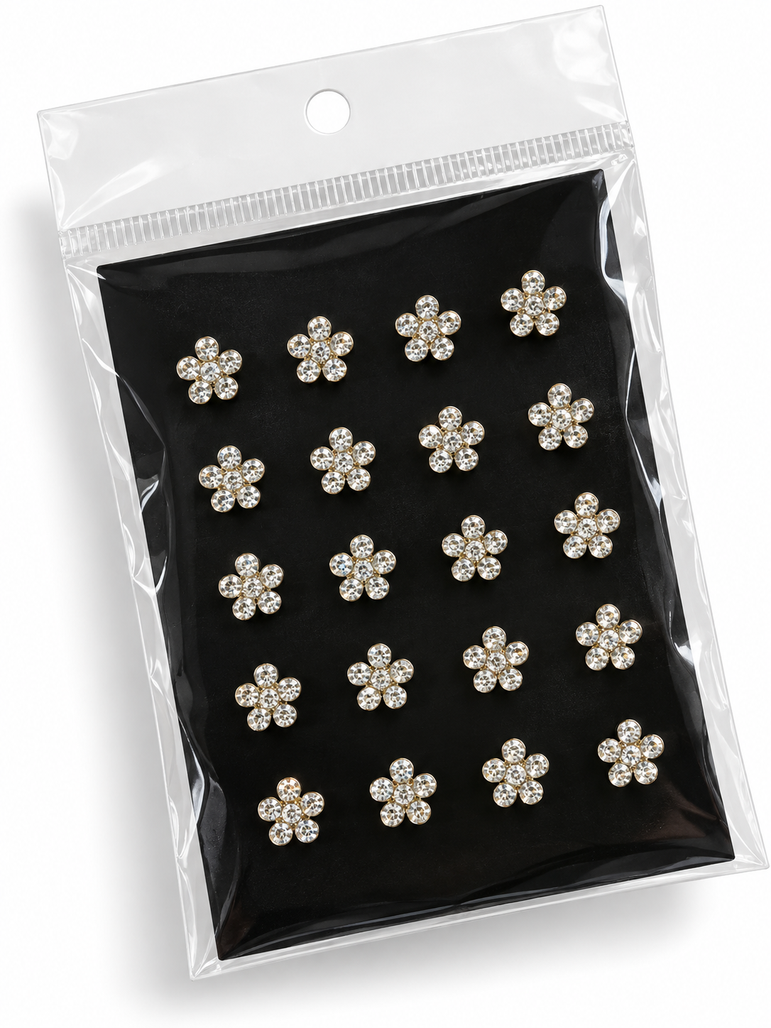 Pack of crystal flower rhinestone hair stickers on black backing