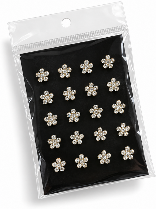 Pack of crystal flower rhinestone hair stickers on black backing